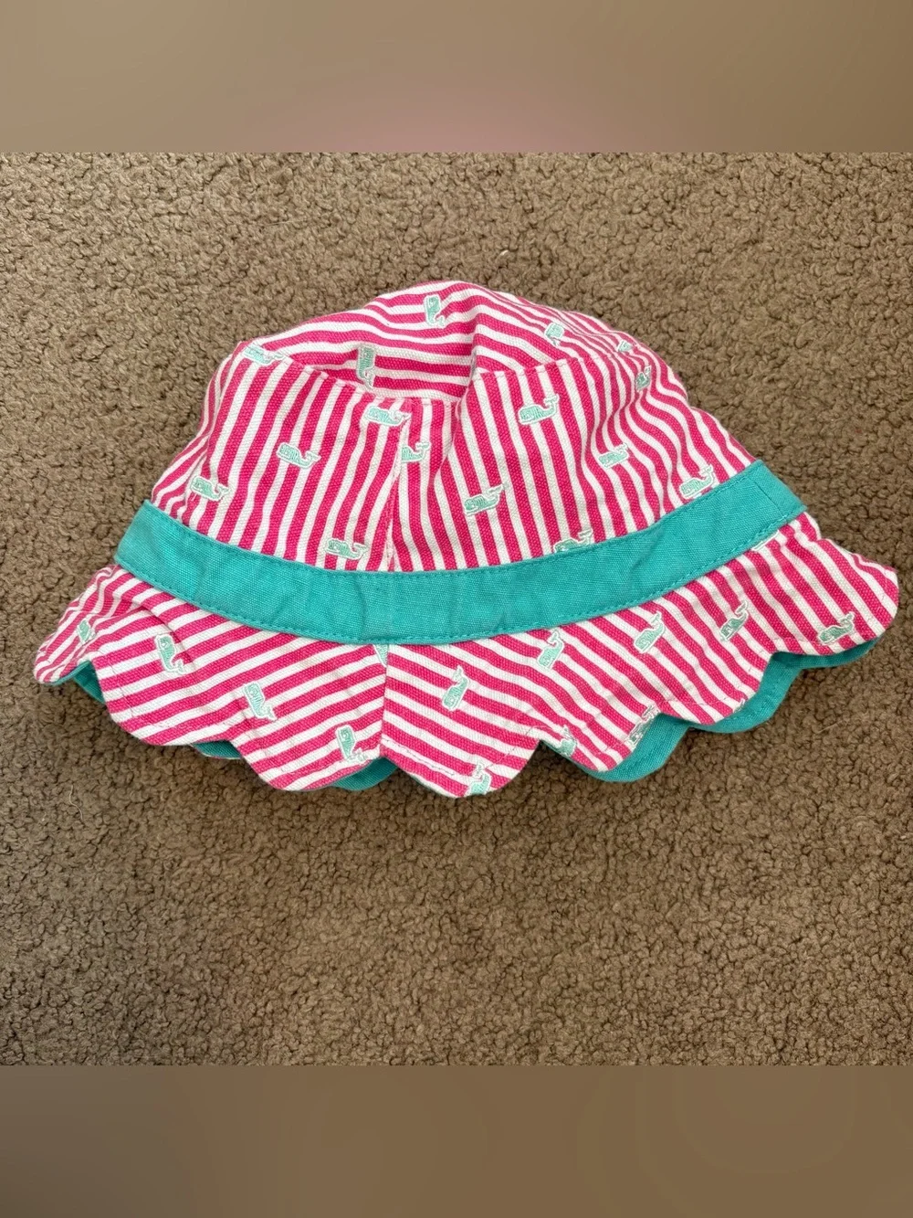 Vineyard Vines Toddler Girls Reversible Sun Hat Striped Whale Pink/White/Blue OS